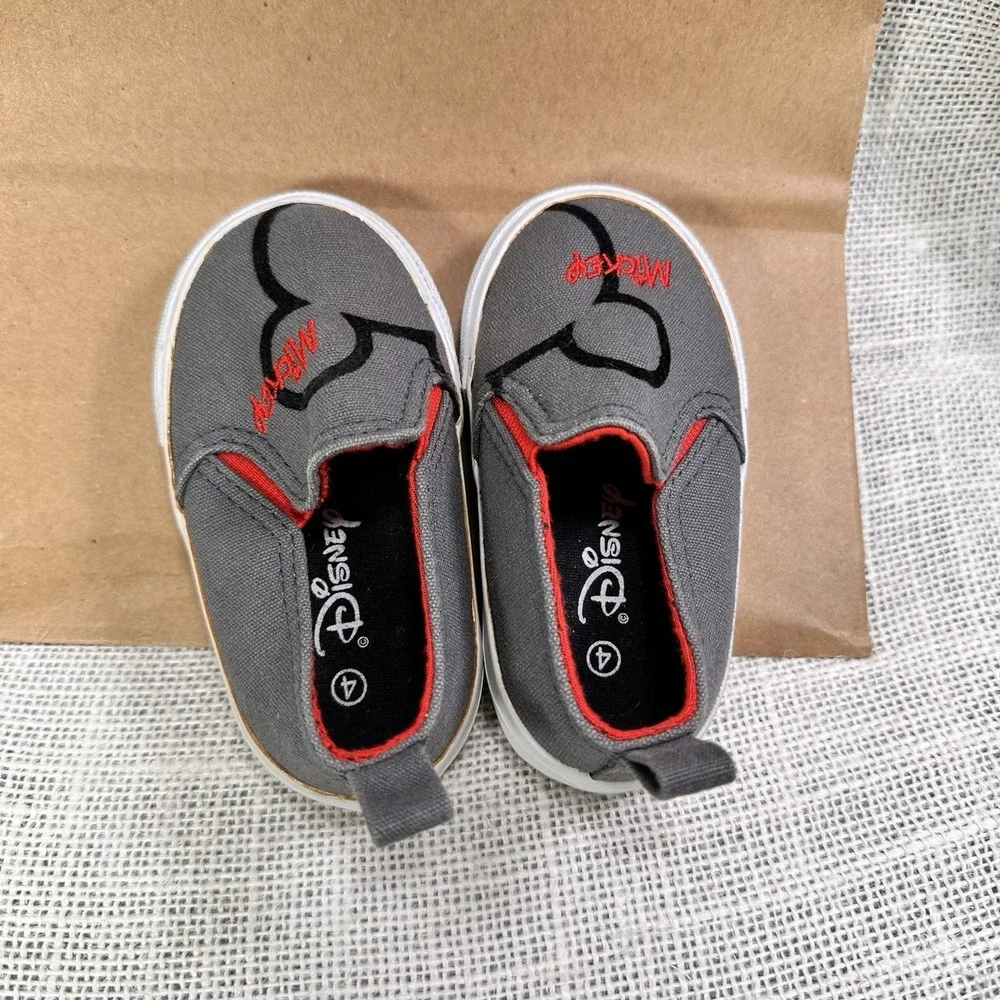 Disney Mickey Mouse Toddler Shoes Size 4 Gray Slip On Sneakers Boys‎ Girls